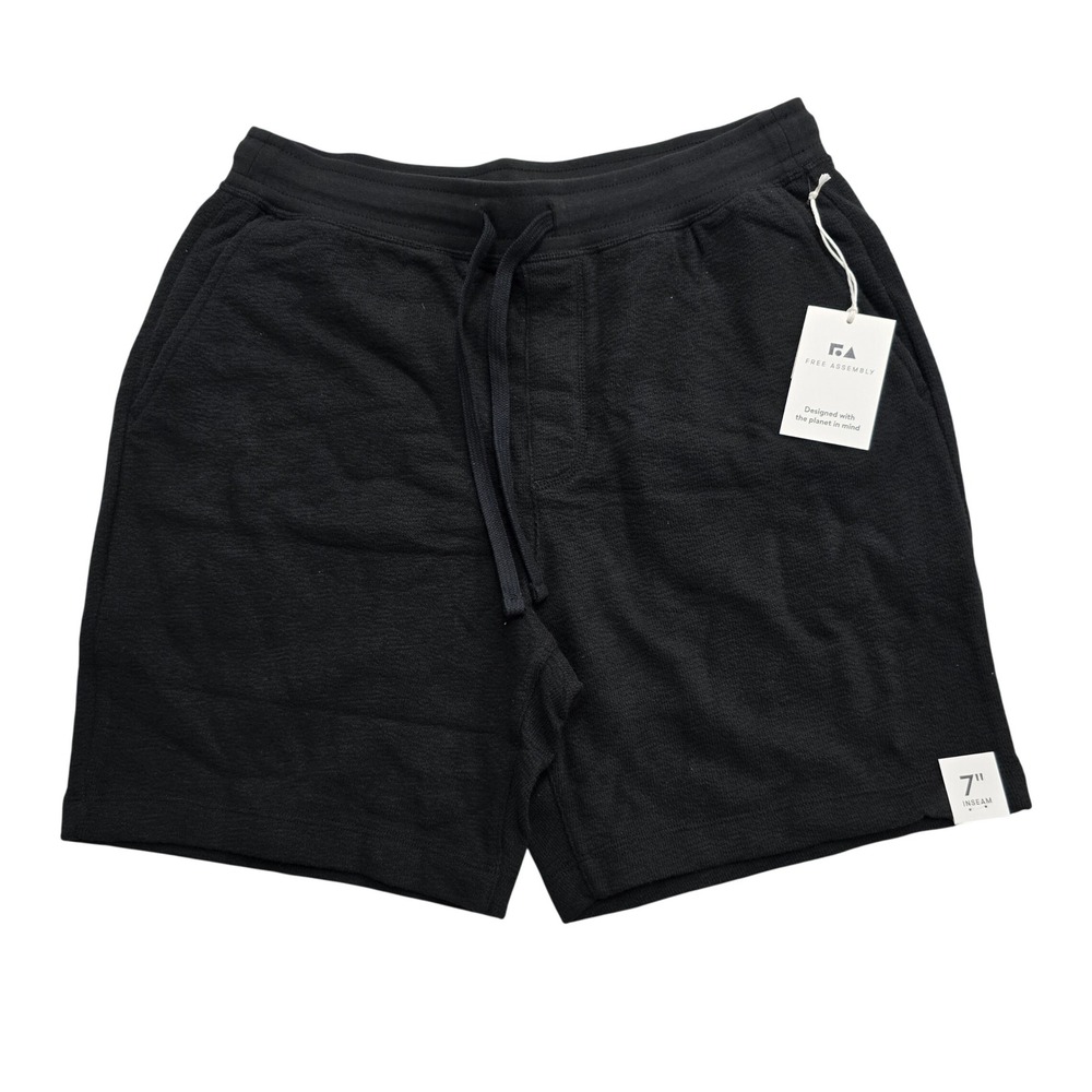 Free Assembly Mens Textured Sweat Shorts Black Soot 7 Inseam Cotton Size M NWT